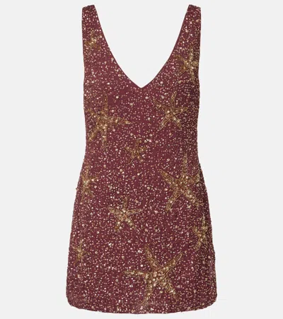 Rixo London Christabel Embellished Minidress In Burgundy