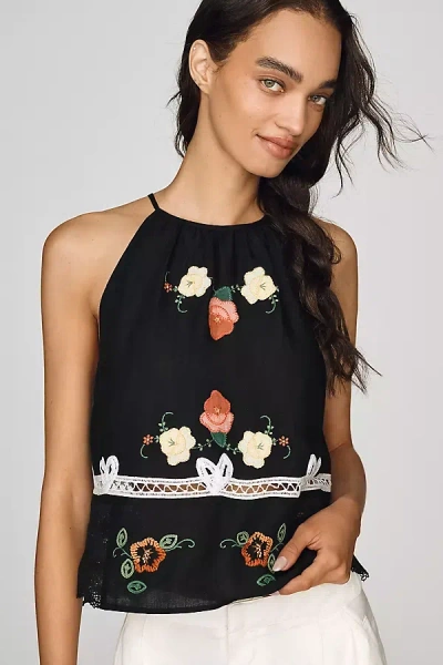 Rixo London Cilla Embroidered Top In Black