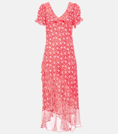 Rixo London Clementina Floral Crepe Midi Dress In Red