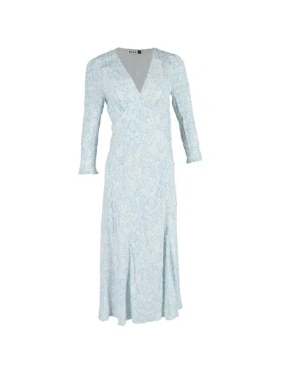 Pre-owned Rixo London Clover Floral-print Midi Dress In Blue
