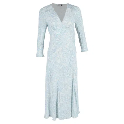 Pre-owned Rixo London Clover Midi Dress In Light Blue Viscose In Gray