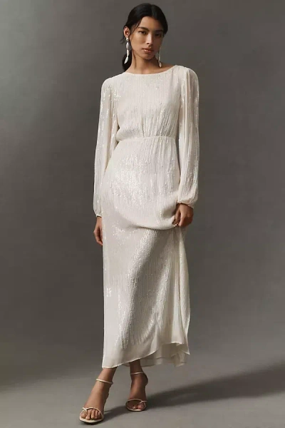 Rixo London Coco Long-sleeve Boat-neck Sequin Midi Dress In White