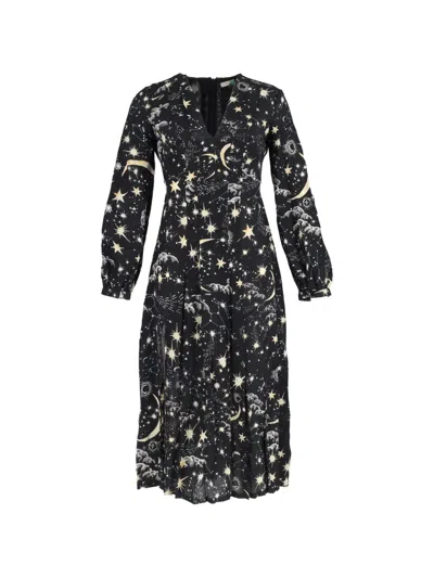 Pre-owned Rixo London Constellation Long-sleeve Dress In Black