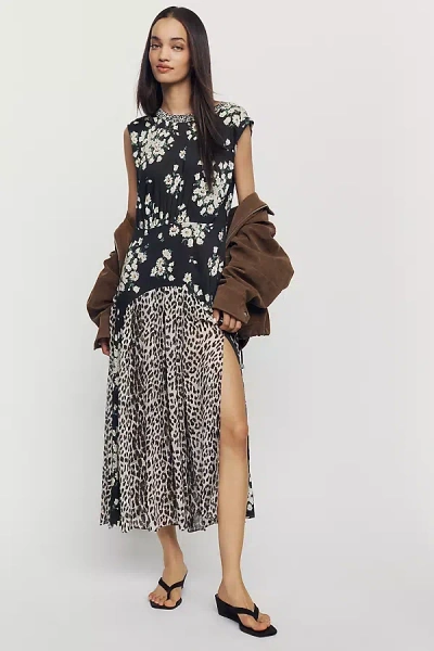 Rixo London Coralie Mixed Print Midi Dress In Black