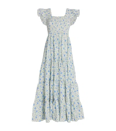 Rixo London Cotton Floral Kendall Midi Dress In Blue