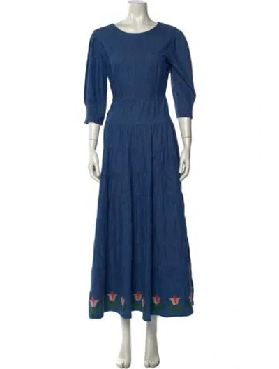 Pre-owned Rixo London Crew Neck Long Dress In Blue