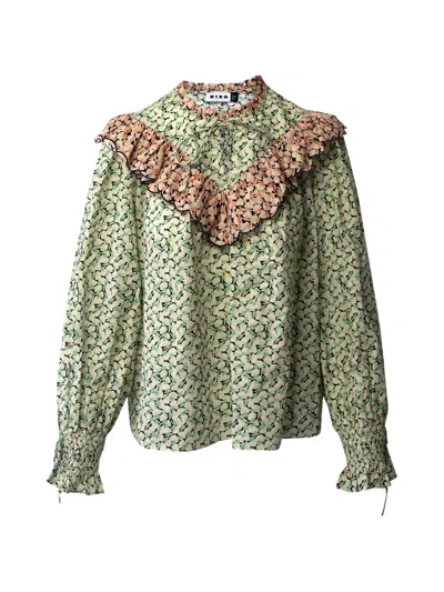 Pre-owned Rixo London Danica Ruffled Floral Blouse In Green