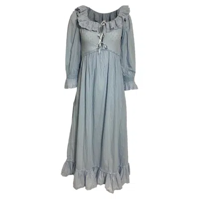 Rixo London Della Ruffled Swiss-dot Midi Dress In Blue Cotton