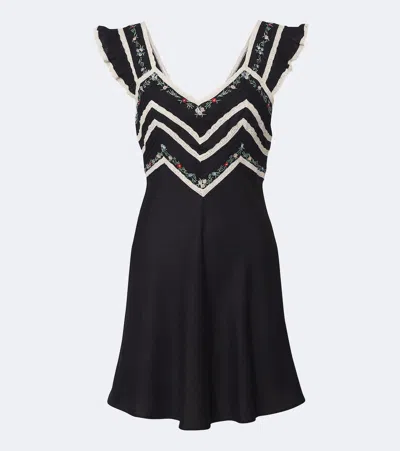 Rixo London Diaz Embroidered Lace-trimmed Minidress In Black