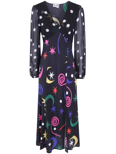 Rixo London Midi Celestial-print Silk Dress In Multi