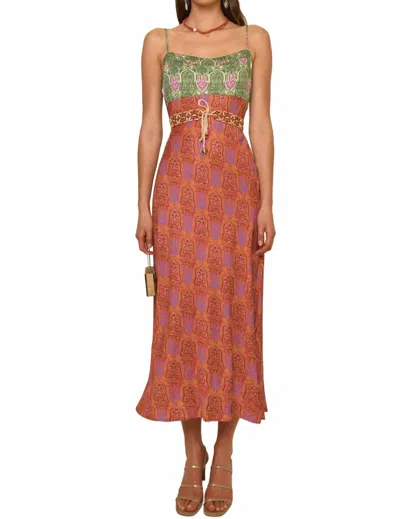 Rixo London Dulcia Midi Dress In Cinnamon Mix In Red