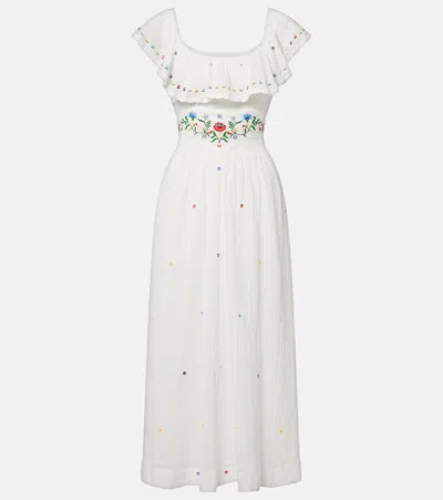 Rixo London Ebony Embroidered Cotton Midi Dress In White