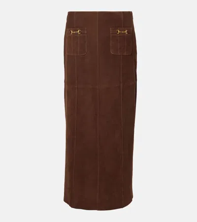 Rixo London Edwina Suede Skirt In Brown