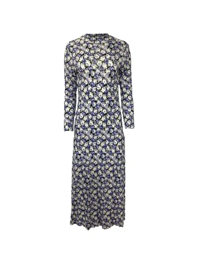 Pre-owned Rixo London Elise Floral-printed Long-sleeve Dress In Blue