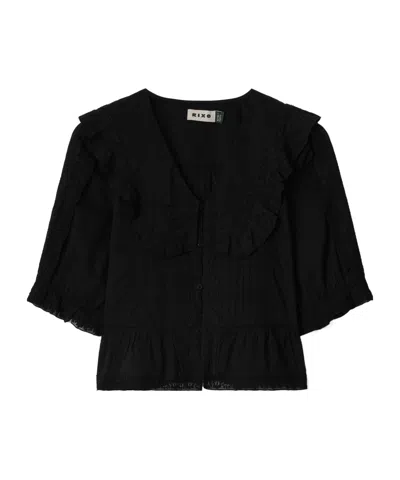 Rixo London Ellery Top Short Sleeve Blouse In Black