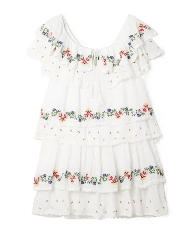 Rixo London Leilani Tiered Embroidered Cotton-voile Mini Dress In White