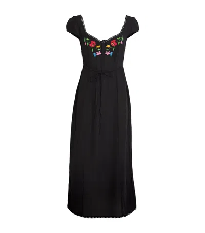 Rixo London Embroidered Tahlee Maxi Dress In Black