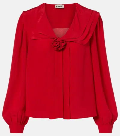Rixo London Silk Floral-appliqué Blouse In Red
