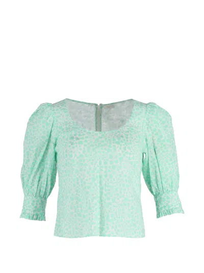 Pre-owned Rixo London Emily Puff-sleeve Printed Blouse In Green