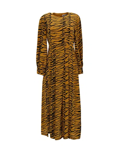Pre-owned Rixo London Emma Midi Dress In Animal Print Polyester In Brown