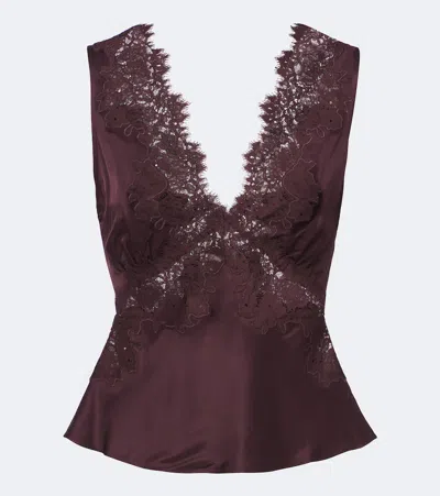 Rixo London Emmie Lace-trimmed Satin Top In Purple