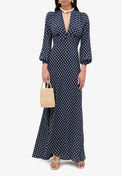 Rixo London Emory Polka Dots Silk Maxi Dress In Blue