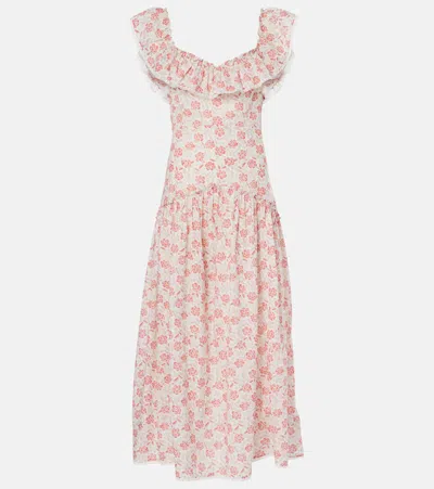 Rixo London Eugene Floral Ruffled Cotton Midi Dress In Red