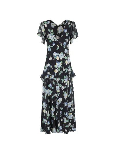 Rixo London Evie Floral Ruffled Midi Dress In Multi