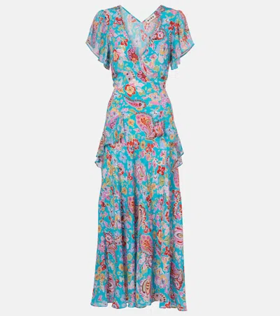 Rixo London Evie Silk Crêpe De Chine Midi Dress In Blue