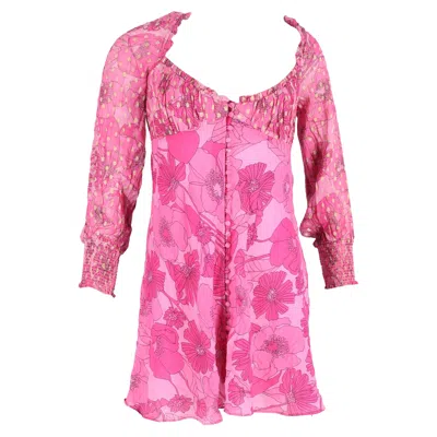 Rixo London Fara Floral Print Mini Long Sleeve Dress In Pink Viscose