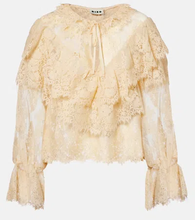Rixo London Faryn Ruffled Lace Blouse In Neutral