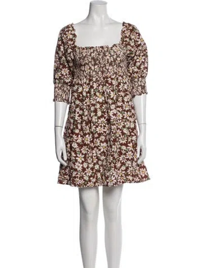 Pre-owned Rixo London Faux Shearling Mini Dress In Brown
