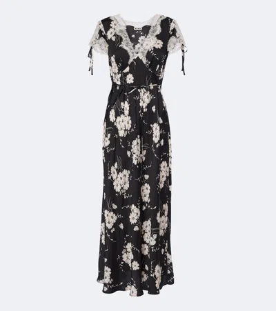 Rixo London Fern Floral Lace-trimmed Satin Midi Dress In Black