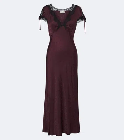 Rixo London Fern Satin Jacquard Midi Dress In Burgundy