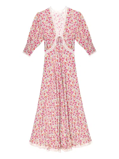 Rixo London Floral Lace-trimmed Midi Dress In Pink