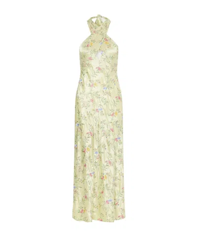 Rixo London Dune Floral-embroidered Satin Maxi Dress In Green