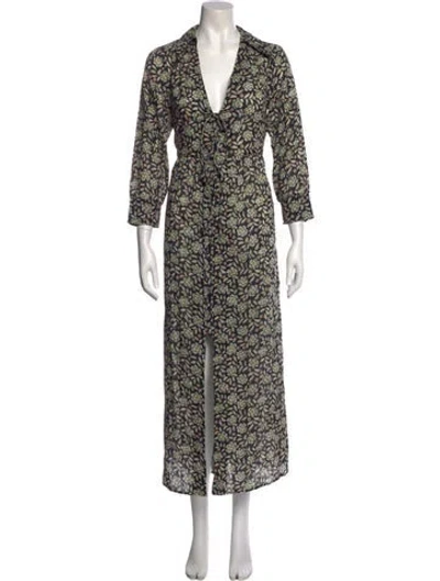 Pre-owned Rixo London Floral Print Long Dress In Black