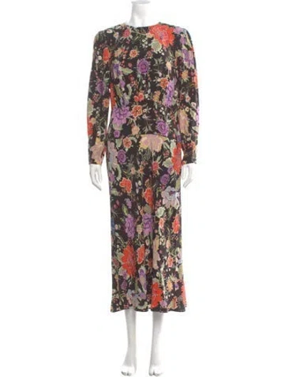 Pre-owned Rixo London Floral Print Long Dress In Black