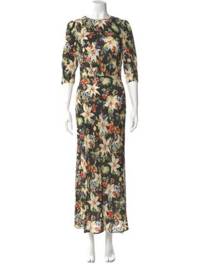 Pre-owned Rixo London Floral Print Long Dress In Black