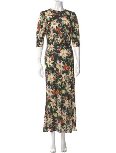 Pre-owned Rixo London Floral Print Long Dress In Black
