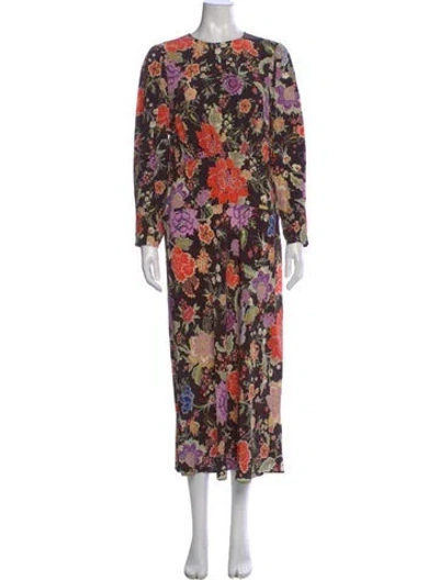 Pre-owned Rixo London Floral Print Long Dress In Black