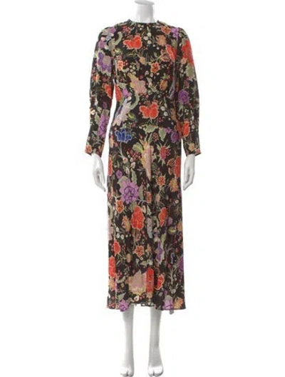 Pre-owned Rixo London Floral Print Long Dress In Black