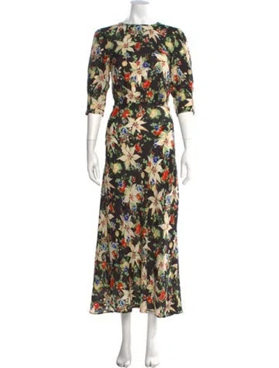 Pre-owned Rixo London Floral Print Long Dress In Black