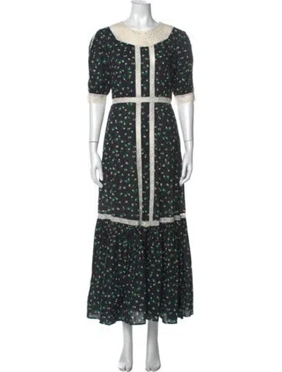 Pre-owned Rixo London Floral Print Long Dress In Black