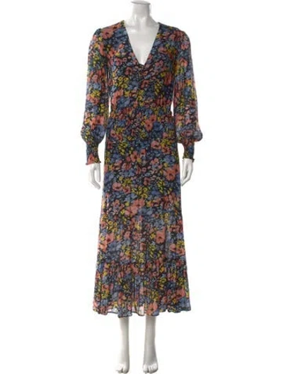 Pre-owned Rixo London Floral Print Long Dress In Black