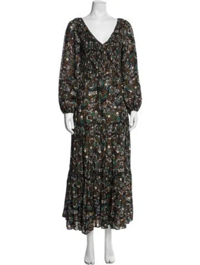 Pre-owned Rixo London Floral Print Long Dress In Black