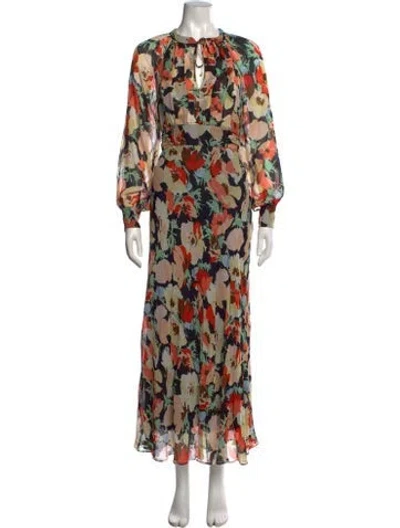 Pre-owned Rixo London Floral Print Long Dress In Black