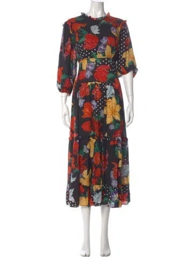Pre-owned Rixo London Floral Print Long Dress In Black