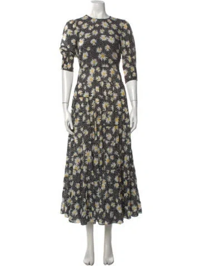 Pre-owned Rixo London Floral Print Long Dress In Black