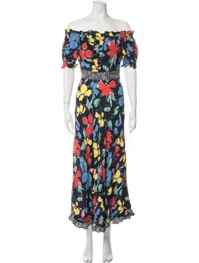 Pre-owned Rixo London Floral Print Long Dress In Black